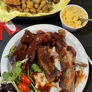 2way ribs and links, Mac n cheese and fried zucchini