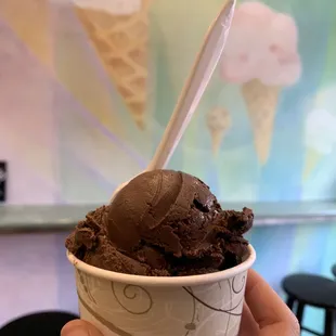 a hand holding a cup of ice cream