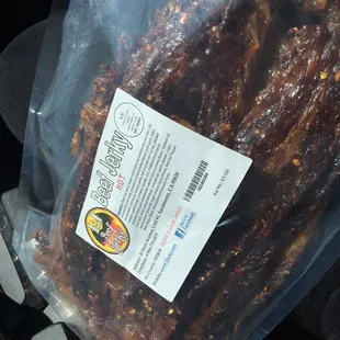 a bag of beef jerky