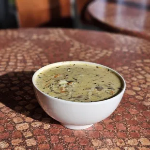 a bowl of soup on a table