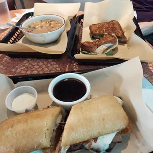 Devans dip, grilled turkey sandwich and a vegetarian southwest soup