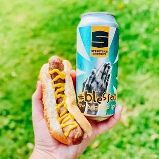 The perfect pairing: LK Mac n' Cheese Brats and a cold beer!