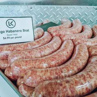 LK Mango Habanero Brats: a little sweet with a whole lot of heat.