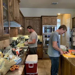 Prep in our kitchen. They arrived 3 hours before meal to get ready.