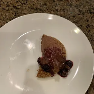 Belgian chocolate mousse, ginger snaps, raspberry compote.