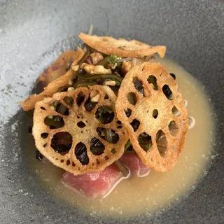 Tuna Ceviche, Black Trumpet Mushrooms, Ponzu, Peanuts