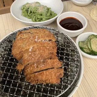 Iberico Pork, Panko, Udon Verde, Pickled Cucumbers