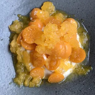 Satsuma Mandarin, Aguaymanto, Custard, Olive Oil