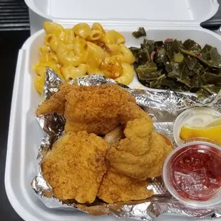 Friday Fish Fry with Greens &amp; Mac n Cheese
