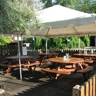tables and umbrellas