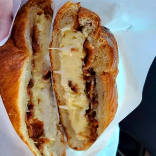 Bacon egg and cheese on croissant