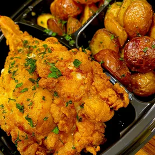 fried chicken and potatoes