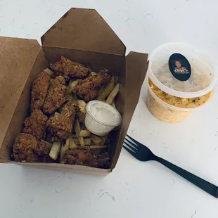 Garlic Butter Lemon Pepper Wings with fries and Lobster Macaroni &amp; Cheese