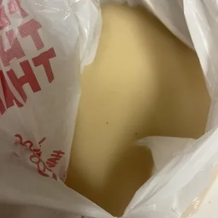 The entire ramen juice from the bowl is spilled into the bag. This is the way this bowl arrived to my doorstep.