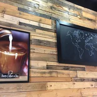 a picture of a cup of coffee and a picture of a world map