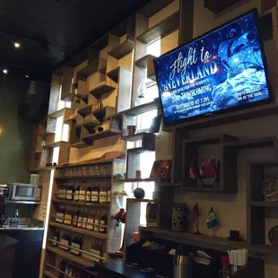 a television in a coffee shop