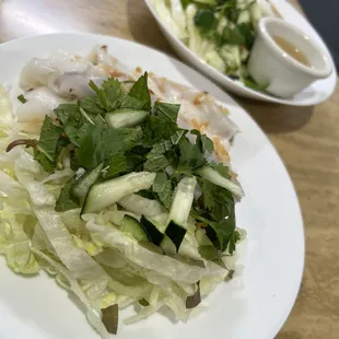 two plates of food on a table