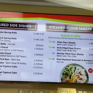 Menu prices