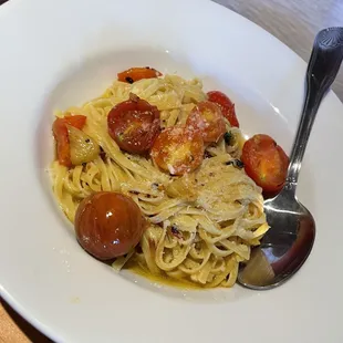 Side pasta with breaded swordfish