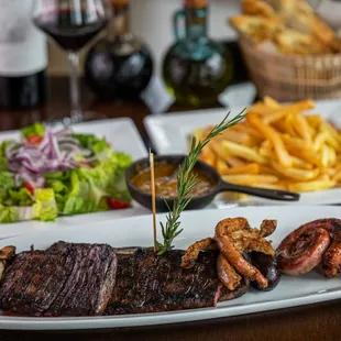 a plate of steak and french fries