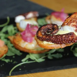 The chef made us an assortment of bruschetta &amp; Carpaccio. The bruschetta included Seared Shrimp, Charred Octopus &amp; Smoked Salmon.