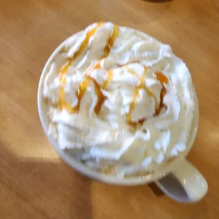 Caramel coffee good but curded at the end