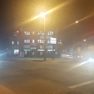 a city street at night