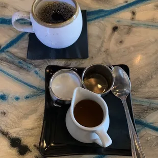 House Coffee with a side of a honey blend and cream