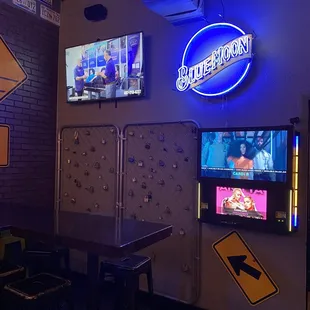 a television and a bar