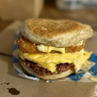 Breakfast Sandwich with a Hash Brown.