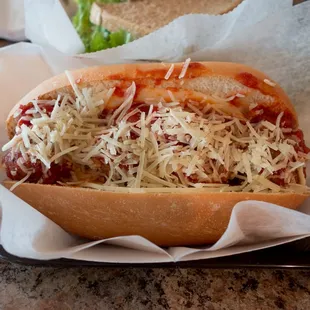 A daily special: the meatball sandwich.