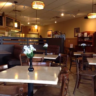 tables and chairs in a restaurant