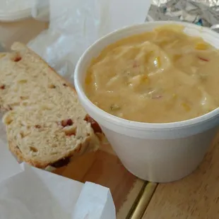 Corn chowder with cherry and and apple charrah