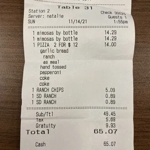the receipt for the order