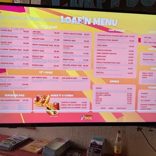 a menu on a large screen