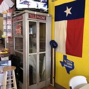 a phone booth in a restaurant