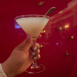 a hand holding a martini glass