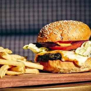 a cheeseburger and french fries