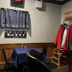 Table for two tucked into the front corner