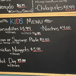 a menu on a blackboard
