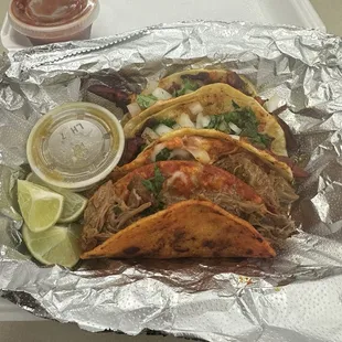 2 Al Pastor and 1 Birria taco.