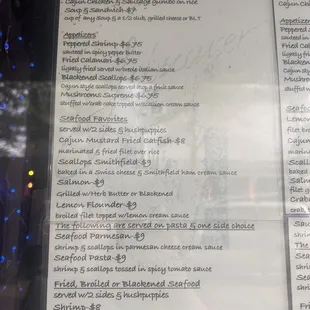 Updated menu from 09/05