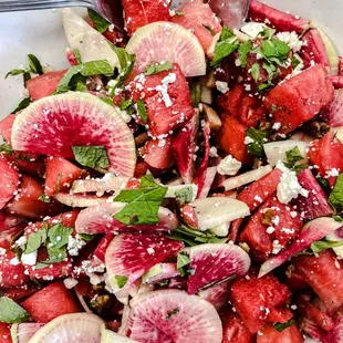 LB HAVE A RANGE OF FRESH HOME MADE DELI PRODUCE TO COMPLEMENT THEIR SEAFOOD - WATERMELON RADISH, WATERMELON, FETA. &amp; MINT SALAD