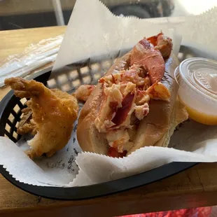 Traditional Lobsta Roll with butter &amp; fried shrimp.