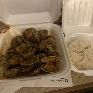 Cajun clams  2 lbs!!  Pretty good.  Except a few of my clams were sandy.  But overall taste was awesome!!!