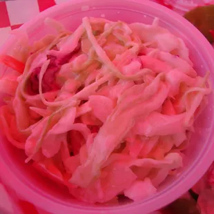 A small bowl of Coleslaw included with the Lobster Roll Up Close