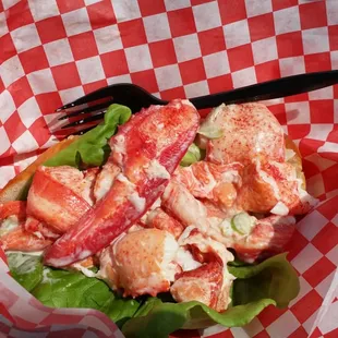 a lobster salad in a basket