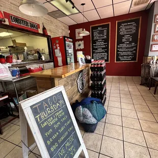 a sign in a restaurant