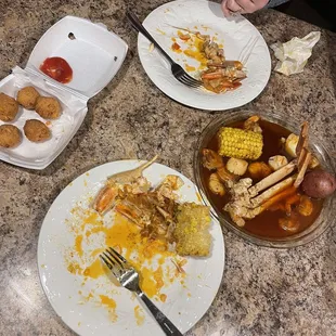 Part of the beat down we put on that seafood bag