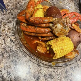 G5. Snow Crab Legs. Shrimp Dinner S2. Potato S1. Corn all rolled up with that "Juicy Sauce"